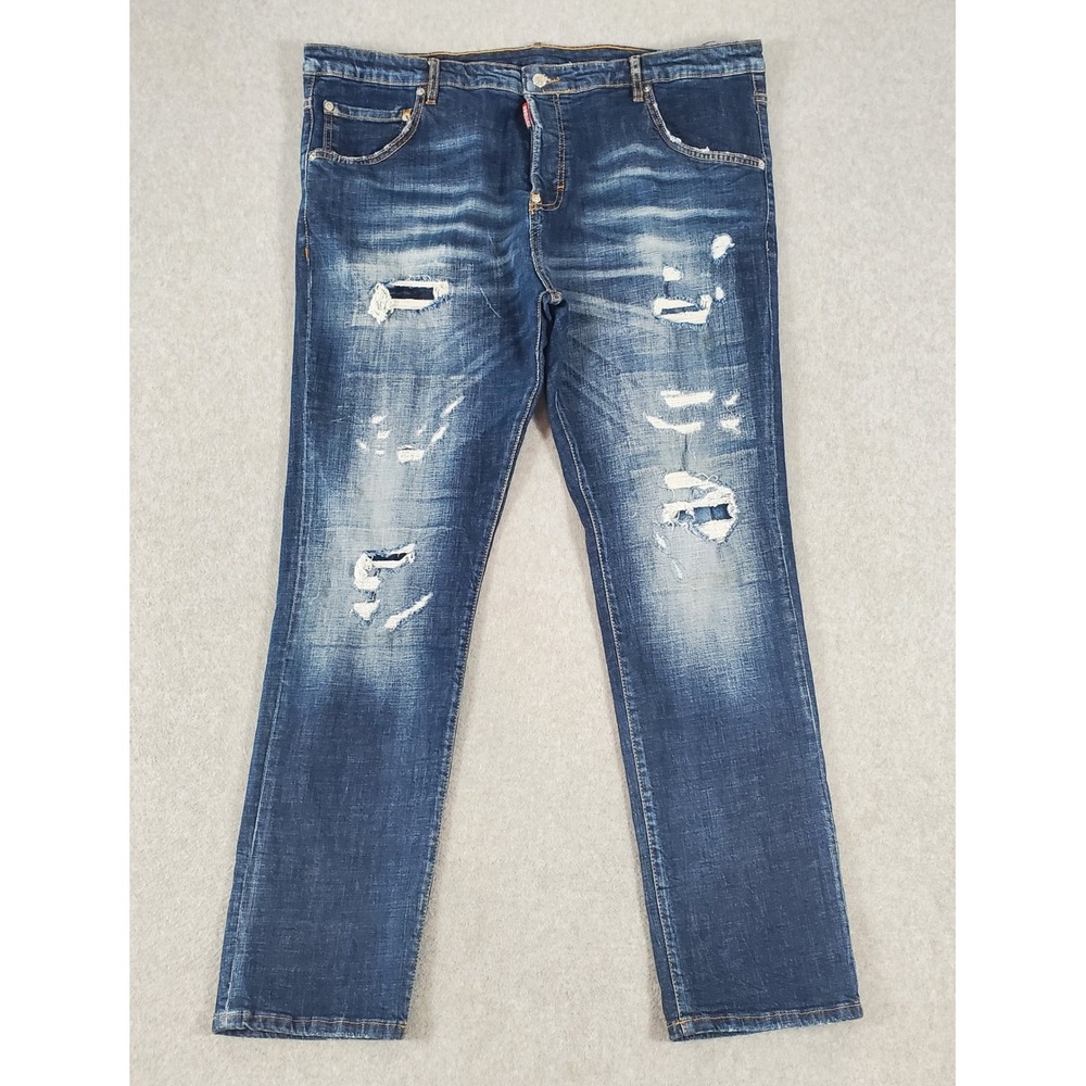 Dsquared2 Slim Jean Mens FITS 40x31 Blue Distressed Ripped Denim IT 56 S71LB0589